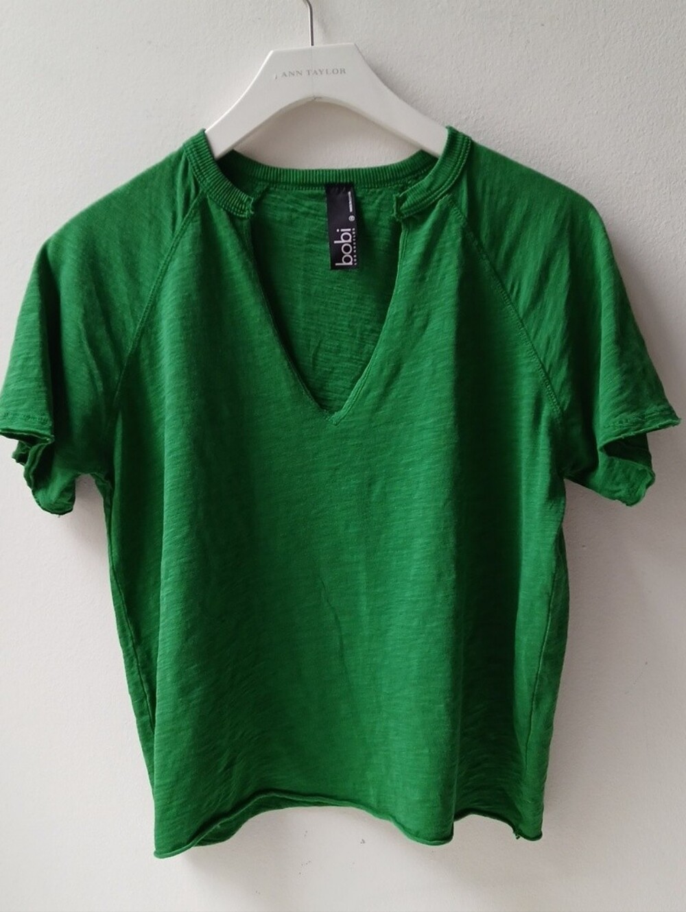 Bobi V Neck Crop T Shirt Green Women's XS